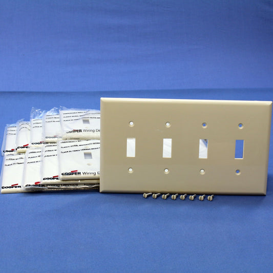 Cooper PJ4LA Lt Almond 4-Gang Toggle Unbreakable Mid-Size Wallplate Cover 10pcs