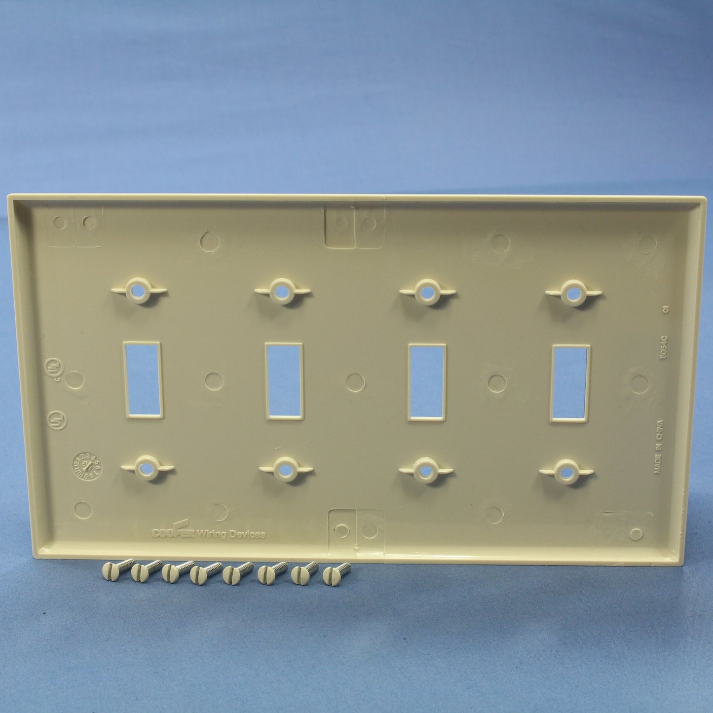 Cooper PJ4LA Lt Almond 4-Gang Toggle Unbreakable Mid-Size Wallplate Cover 10pcs