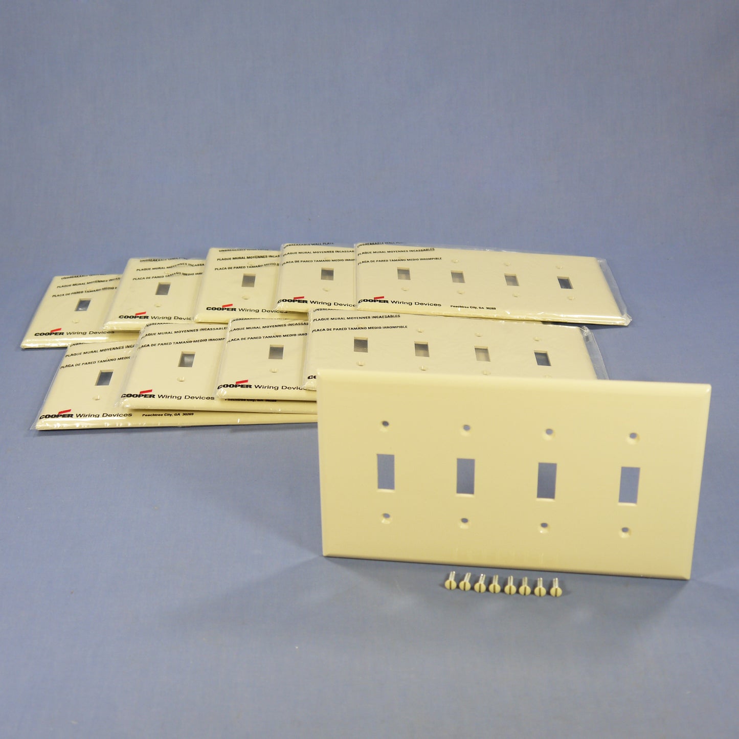 Cooper PJ4V Ivory 4-Gang Toggle Unbreakable Nylon Mid-Size Wallplate Cover 10pcs