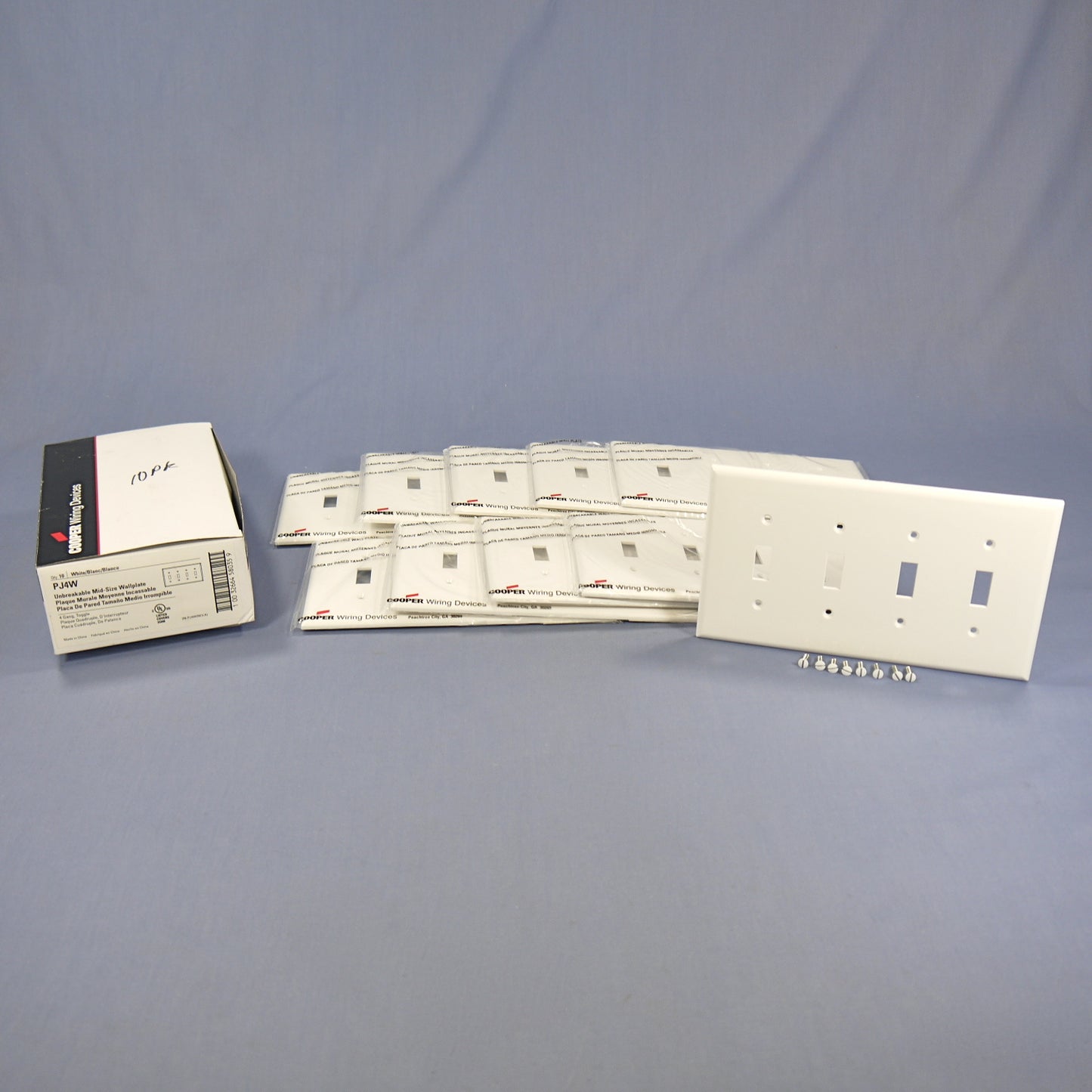 Cooper PJ4W White 4-Gang Unbreakable Nylon Toggle Mid-Size Wallplate Cover 10pcs