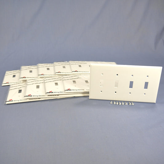 Cooper PJ4W White 4-Gang Unbreakable Nylon Toggle Mid-Size Wallplate Cover 10pcs