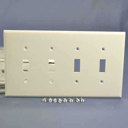 Cooper PJ4W White 4-Gang Unbreakable Nylon Toggle Mid-Size Wallplate Cover 10pcs