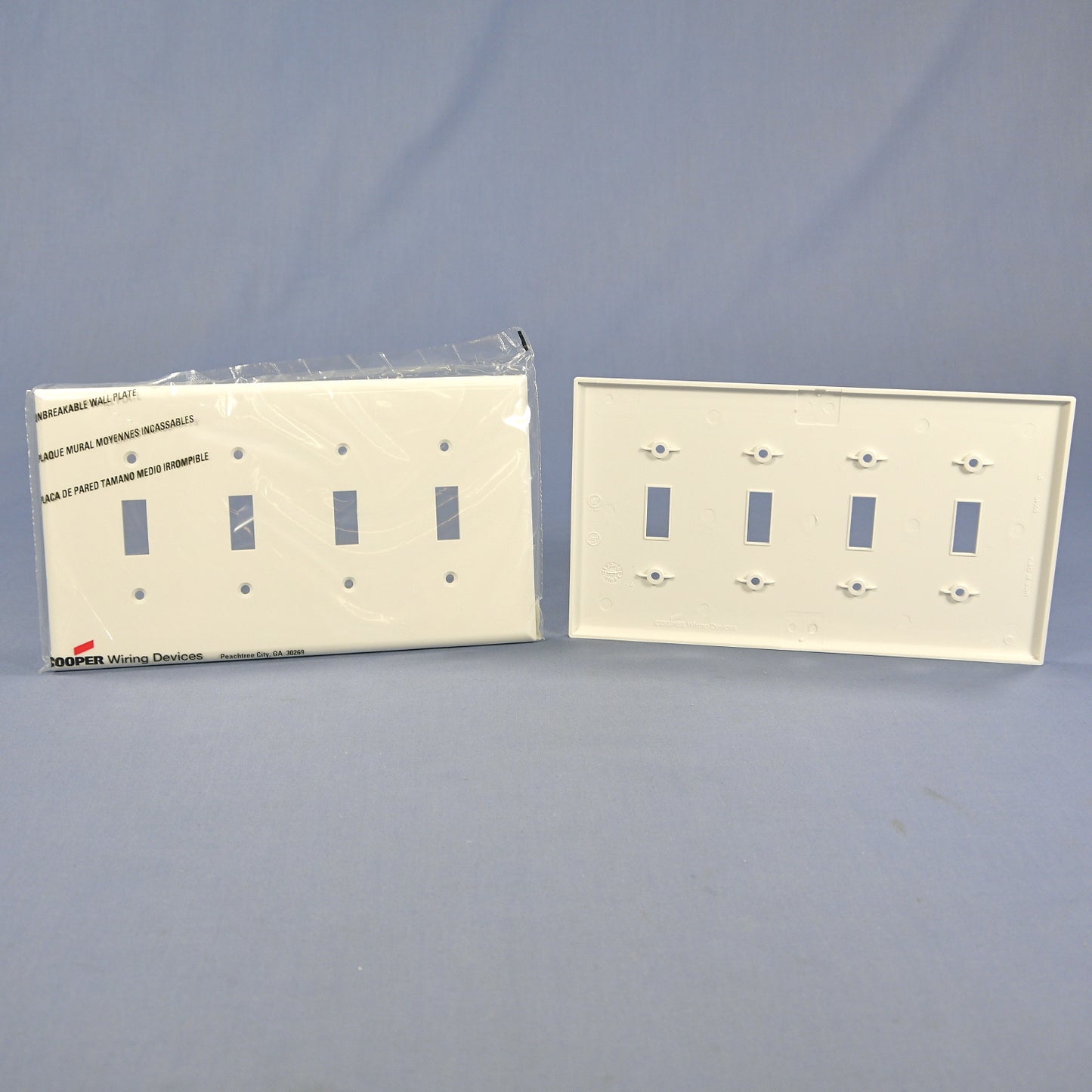 Cooper PJ4W White 4-Gang Unbreakable Nylon Toggle Mid-Size Wallplate Cover 10pcs