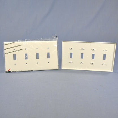 Cooper PJ4W White 4-Gang Unbreakable Nylon Toggle Mid-Size Wallplate Cover 10pcs