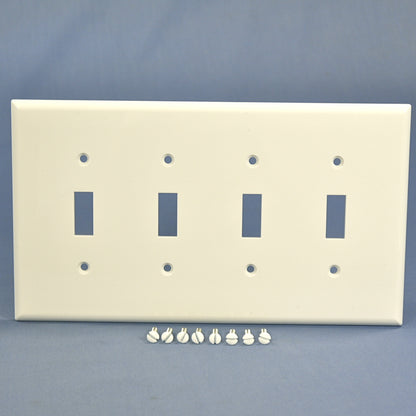 Cooper PJ4W White 4-Gang Toggle Switch Unbreakable Mid-Size Wallplate Cover
