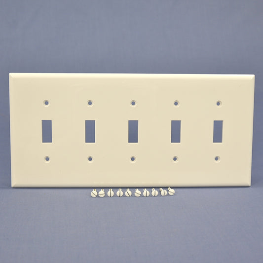 Cooper PJ5W White 5-Gang Unbreakable Toggle Switch Nylon Wallplate Midsize Cover