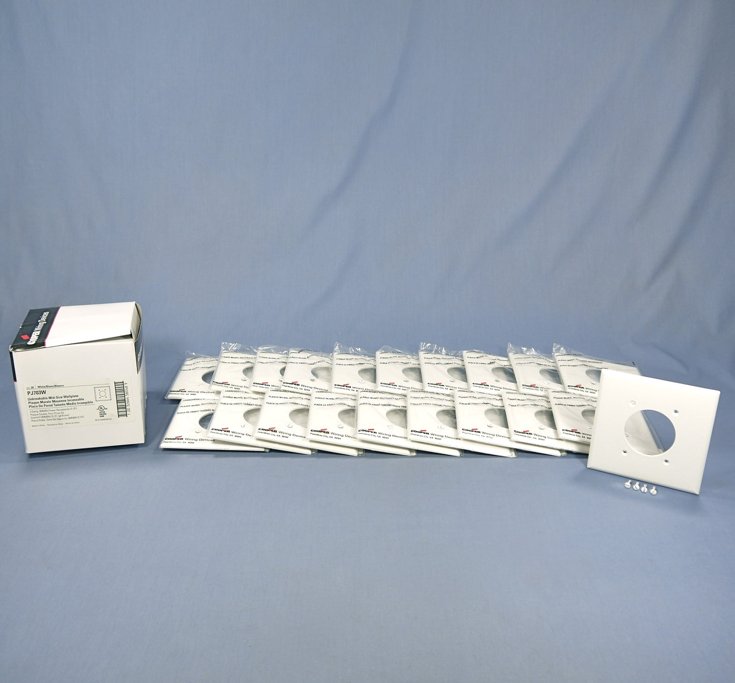 Cooper PJ703W White 2-Gang 2.15" Power Outlet Mid-Size Nylon Wallplates 20-Pack
