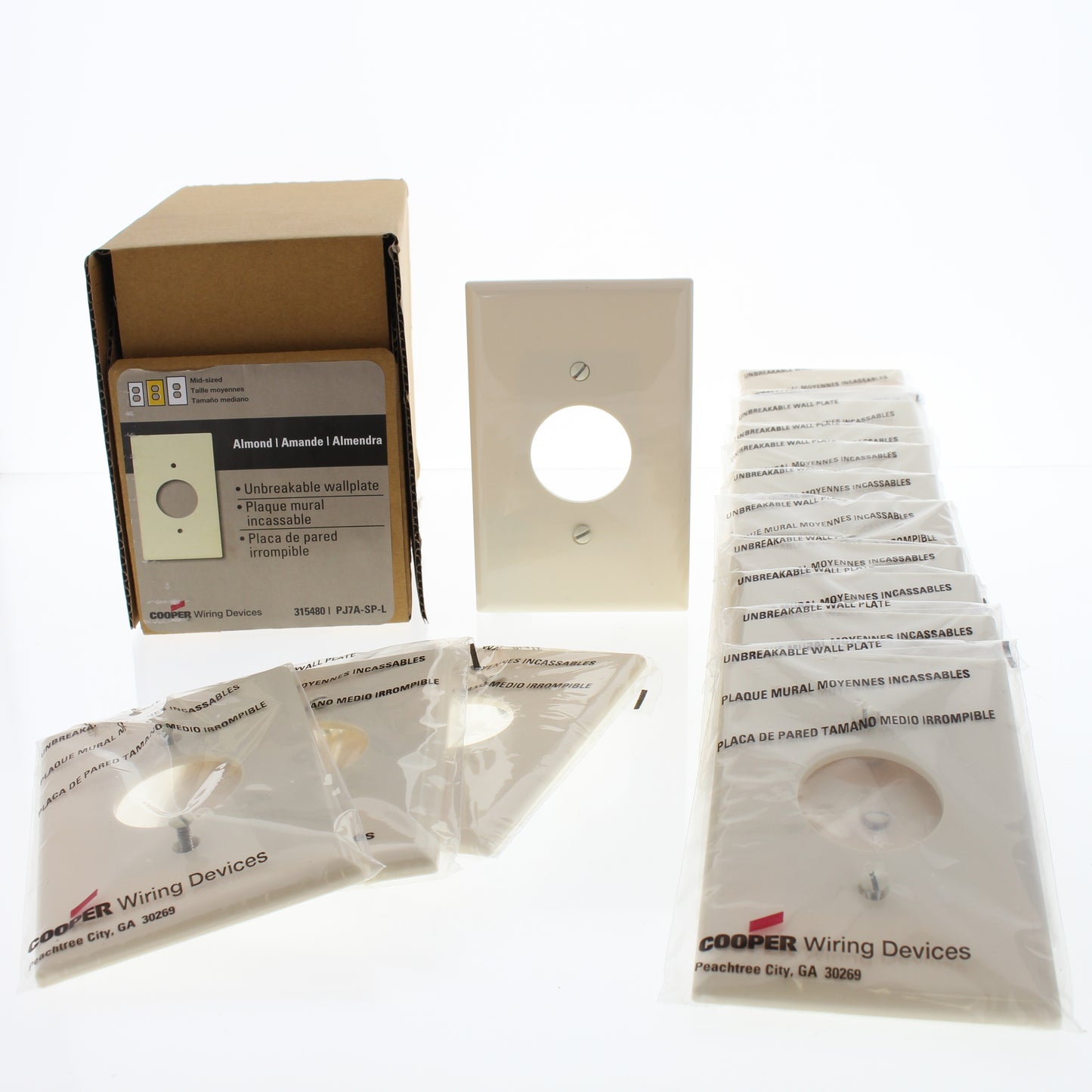 Cooper PJ7A Almond 1-Gang 1.406" Mid-Size Receptacle Outlet Nylon Wallplate 15pc