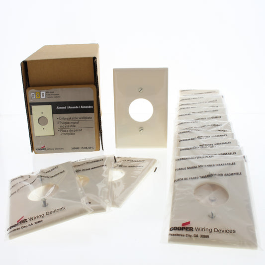 Cooper PJ7A Almond 1-Gang 1.406" Mid-Size Receptacle Outlet Nylon Wallplate 15pc