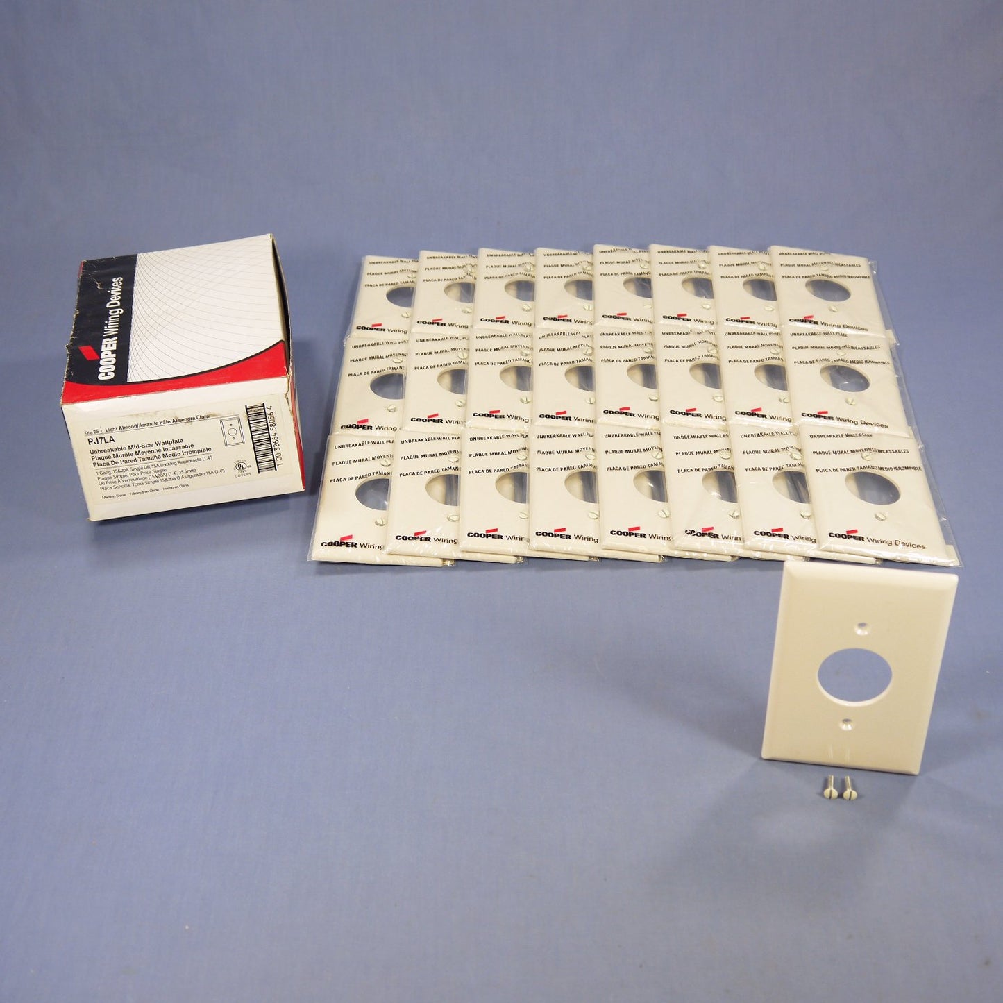 Cooper PJ7LA Lt Almond 1-Gang 1.406" Outlet Unbreakable Mid-Size Wallplate 25pc