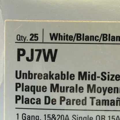 Cooper PJ7W White 1-Gang 1.406" Outlet Unbreakable Midsize Wallplate Cover 25pcs
