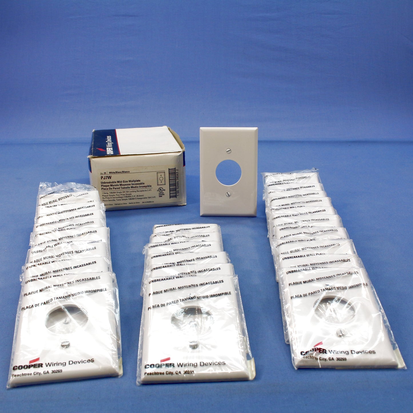 Cooper PJ7W White 1-Gang 1.406" Outlet Unbreakable Midsize Wallplate Cover 25pcs
