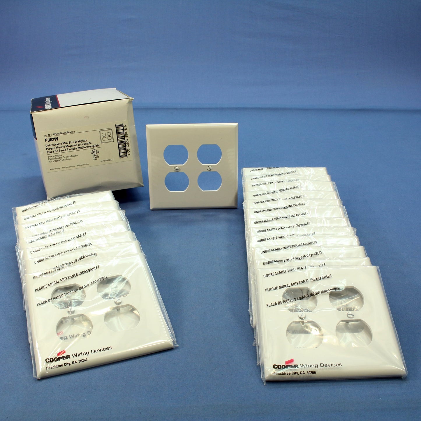 Cooper PJ82W White 2-Gang Duplex Outlet Unbreakable Mid-Size Wallplates 20pcs