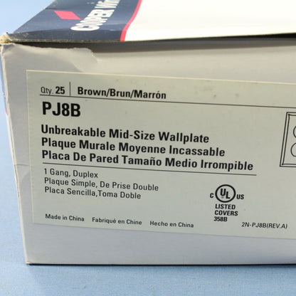 25 Cooper Brown Mid-Size 1G Unbreakable Receptacle Wallplate Outlet Covers PJ8B