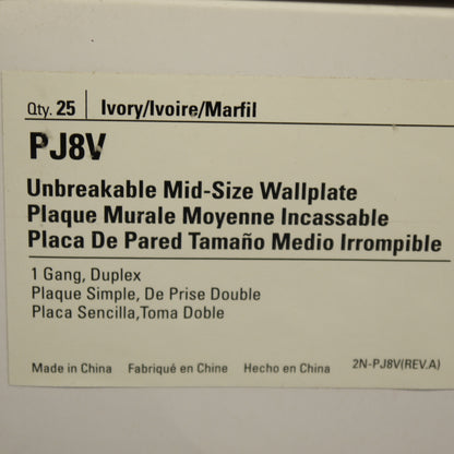 Cooper PJ8V Ivory 1-Gang Duplex Unbreakable Nylon Mid-Size Wallplate Cover 25pcs