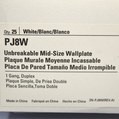 Cooper PJ8W White 1-Gang Duplex Unbreakable Nylon Mid-Size Wallplate Cover 25pcs