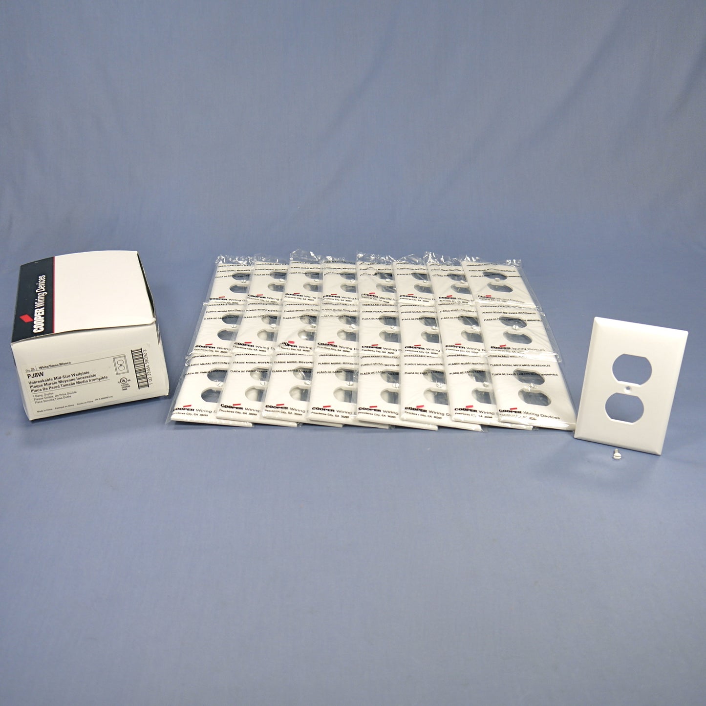 Cooper PJ8W White 1-Gang Duplex Unbreakable Nylon Mid-Size Wallplate Cover 25pcs
