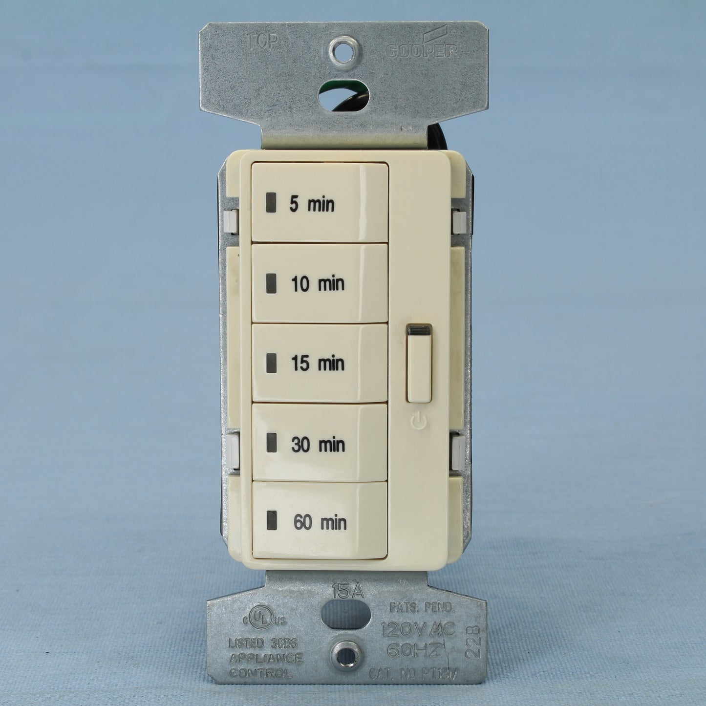 Cooper PT18M-A Almond 5-Button Timer Switch 5 10 15 30 60 Min Lights Fan Heater