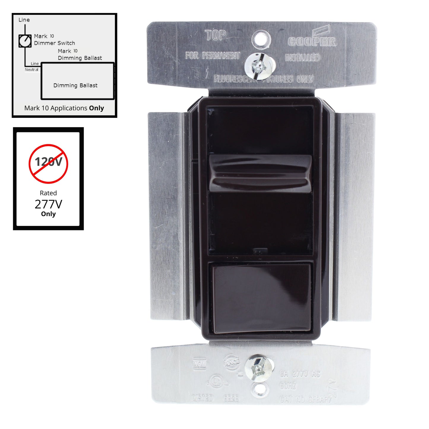 Cooper SF8AP7 Brown Preset Slide Dimmer Switch Single Pole 3-Way 8A 277V Mark 10