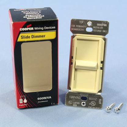 Cooper SI061-V Ivory Incandescent Single Pole Slide Dimmer Switch No-Preset 600W