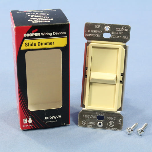 Cooper SI061-V Ivory Incandescent Single Pole Slide Dimmer Switch No-Preset 600W