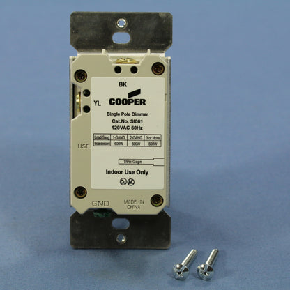 Cooper SI061-V Ivory Incandescent Single Pole Slide Dimmer Switch No-Preset 600W