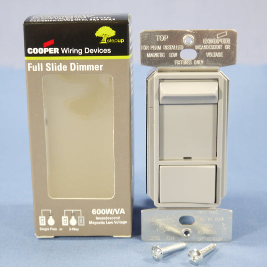 Cooper SI06P-GY Gray Incandescent Halogen Light Slide Dimmer Switch Preset 600W