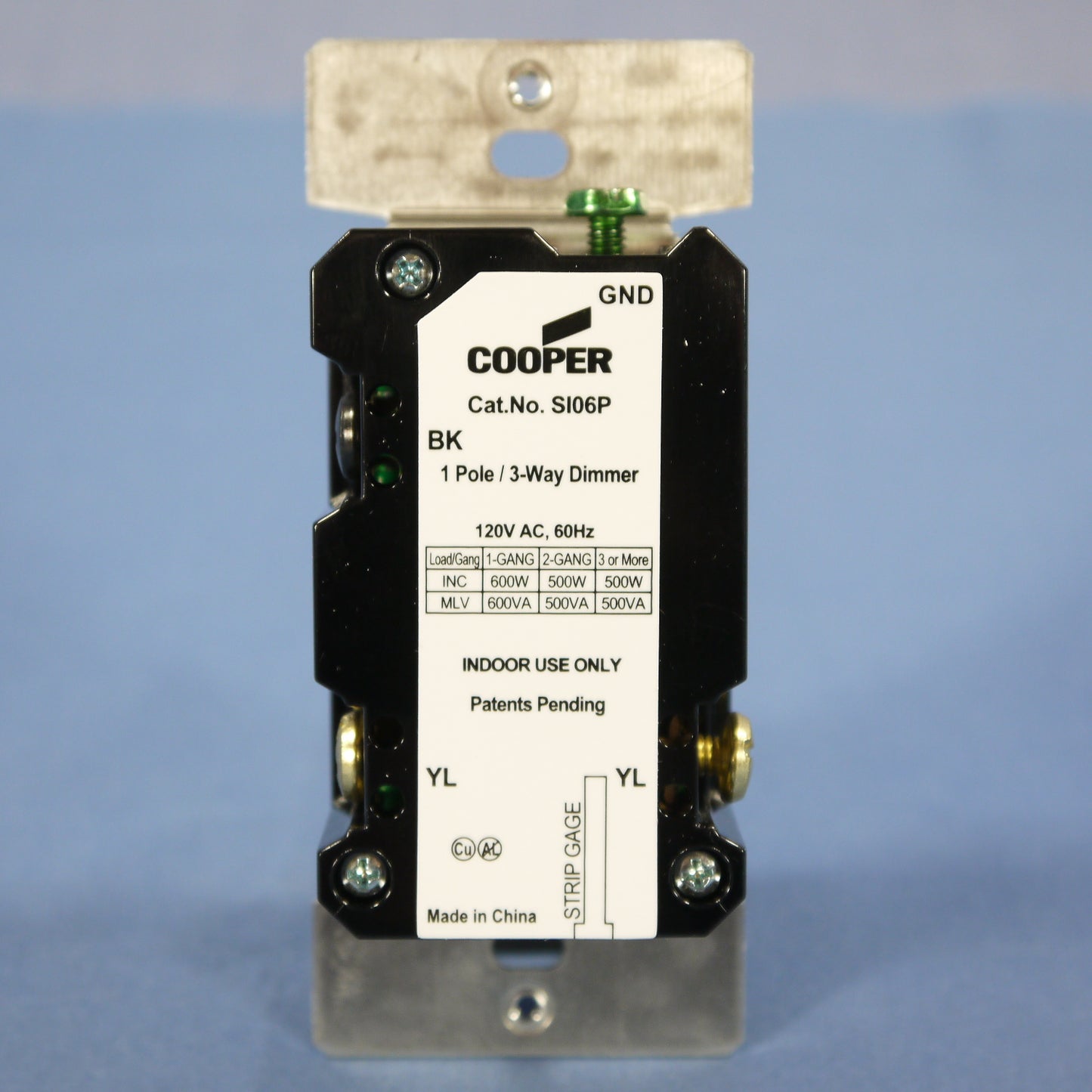 Cooper SI06P-GY Gray Incandescent Halogen Light Slide Dimmer Switch Preset 600W