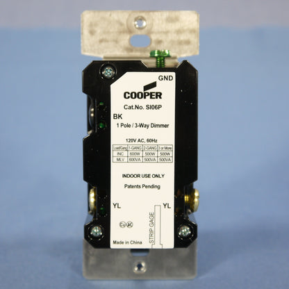 Cooper SI06P-GY Gray Incandescent Halogen Light Slide Dimmer Switch Preset 600W