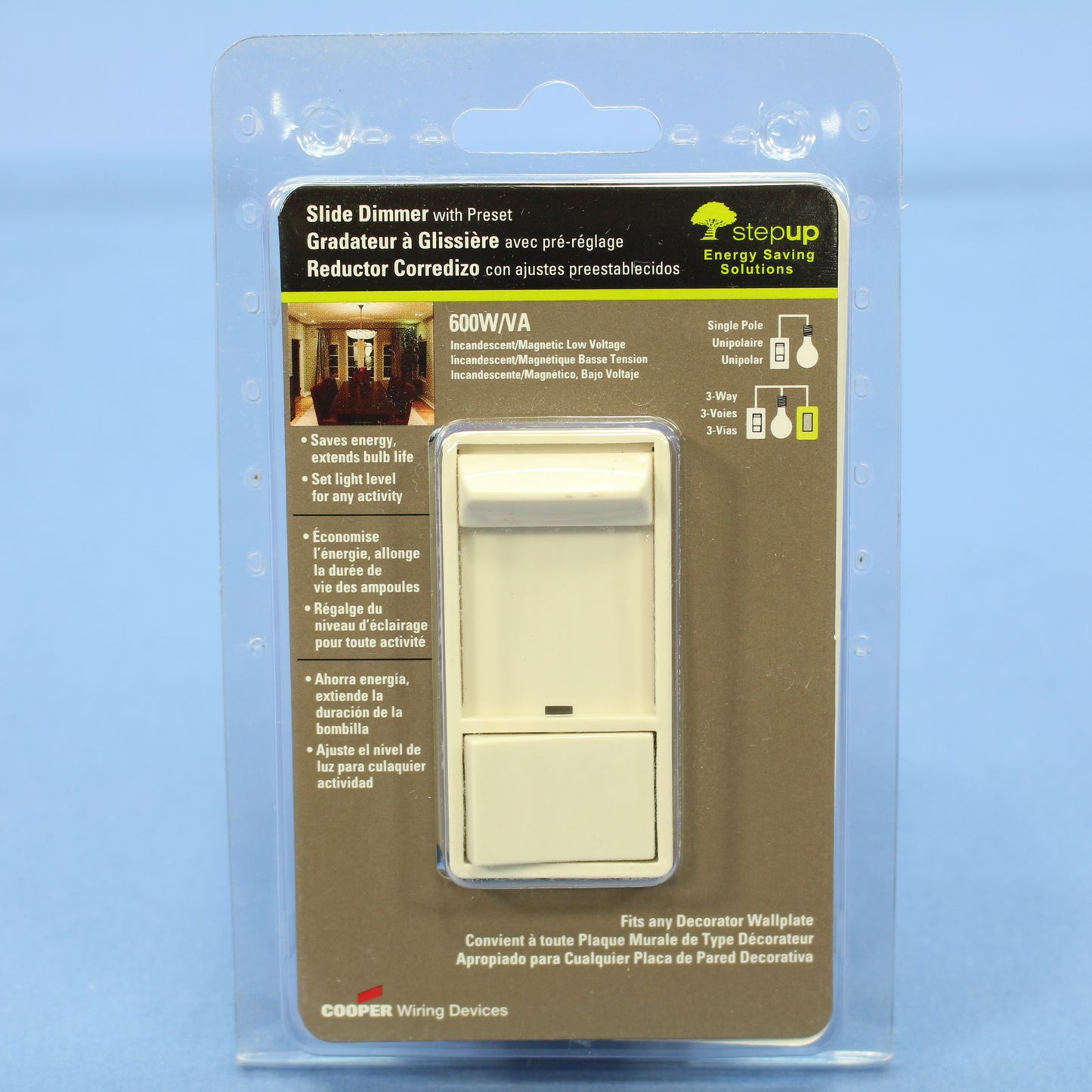 Cooper Lt Almond Incandescent Halogen Slide Dimmer Switch Preset 600W SI06P-LA-K