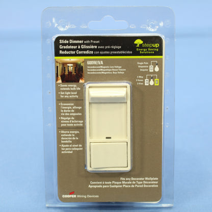 Cooper Lt Almond Incandescent Halogen Slide Dimmer Switch Preset 600W SI06P-LA-K