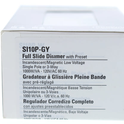 Cooper Gray Preset Magnetic LV Full Slide Dimmer 1-Pole 3-Way 120V 1000W SI10P