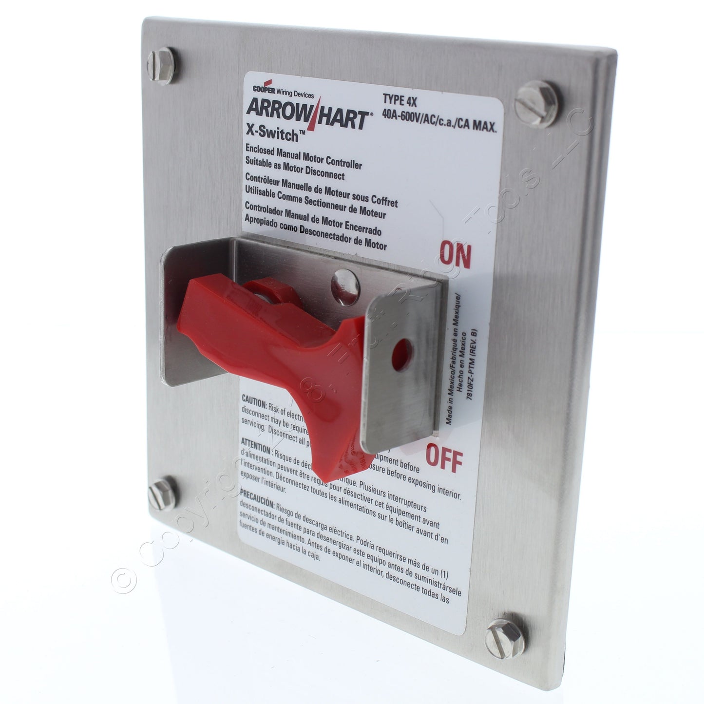 Cooper Stainless Steel Replacement Cover for 40A Motor X-Switch SSXC40-COVER