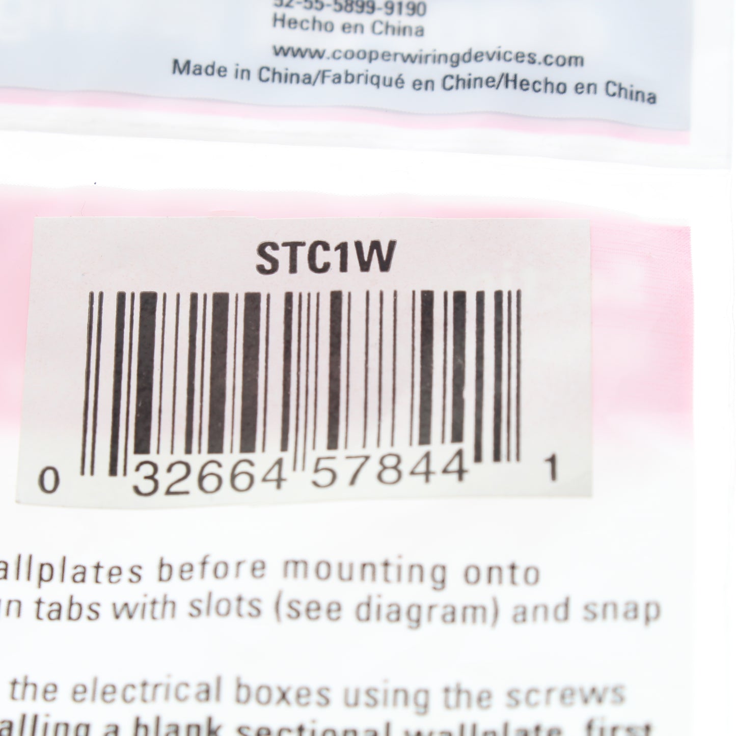 Cooper STC1W White Center Sectional Toggle Switch Nylon Wallplate Middle Cover