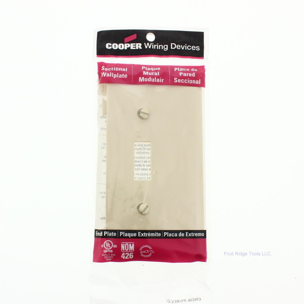 Cooper STE1V Ivory Midsize Toggle Thermoplastic End Sectional Wallplate Cover