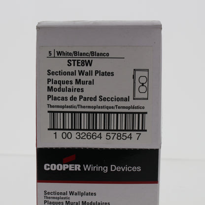 Cooper STE8W White 1-Gang Duplex Outlet Unbreakable Mid-Size Wallplate Cover 5pc