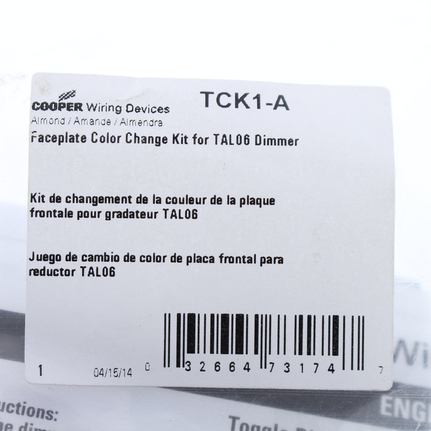 Cooper Almond Polycarbonate Color Change Kit for TAL06P Dimmer Switch TCK1-A