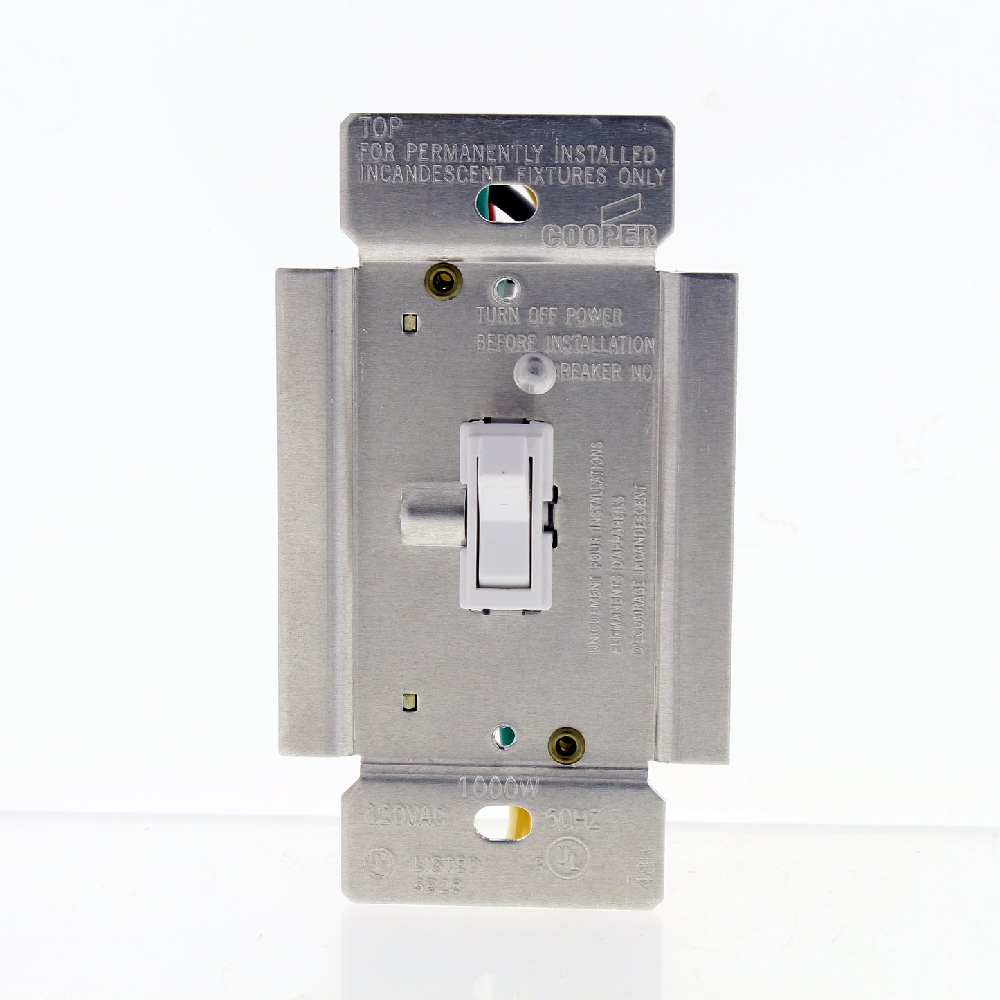 Cooper White Non-Preset Incandescent 1-Pole/3 Way Toggle Dimmer 1000W TI3101-W-K