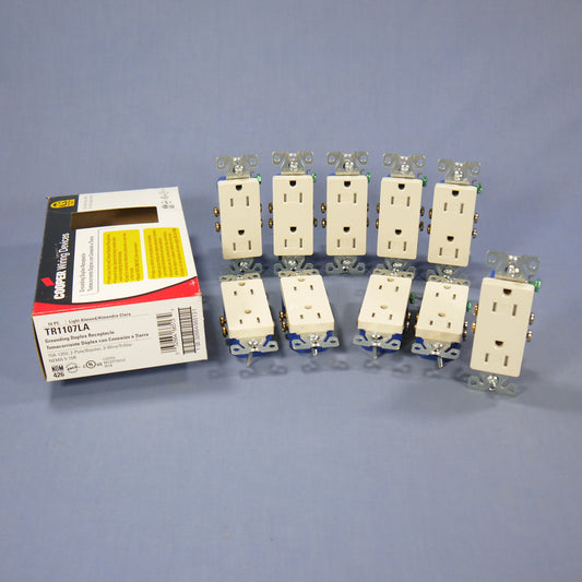 10 Cooper Lt Almond Tamper Resistant Decorator Receptacles 5-15R 15A TR1107LA