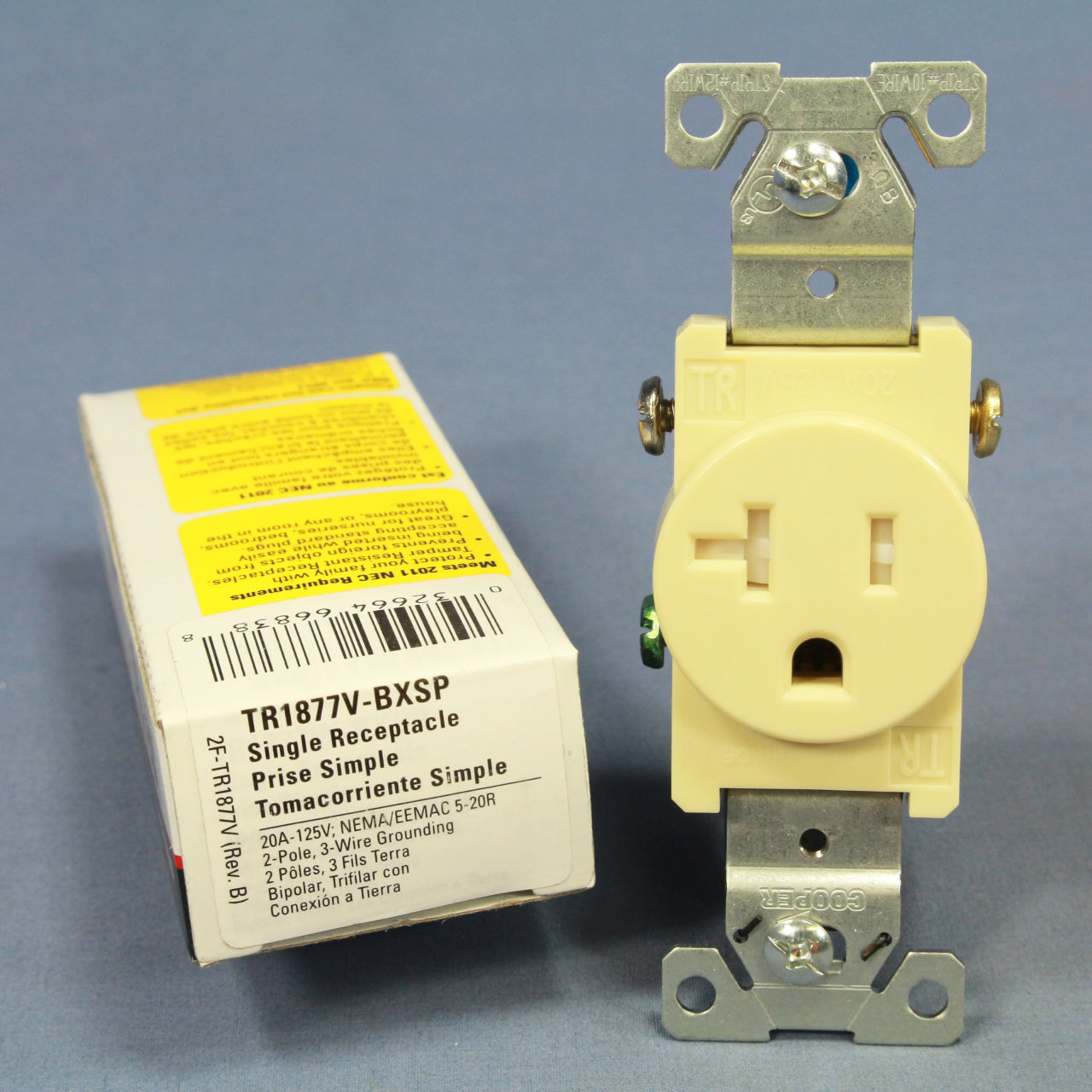 Cooper Ivory Tamper Resistant Commercial Single Outlet Receptacle 20A TR1877V