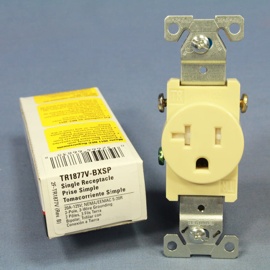 Cooper Ivory Tamper Resistant Commercial Single Outlet Receptacle 20A TR1877V