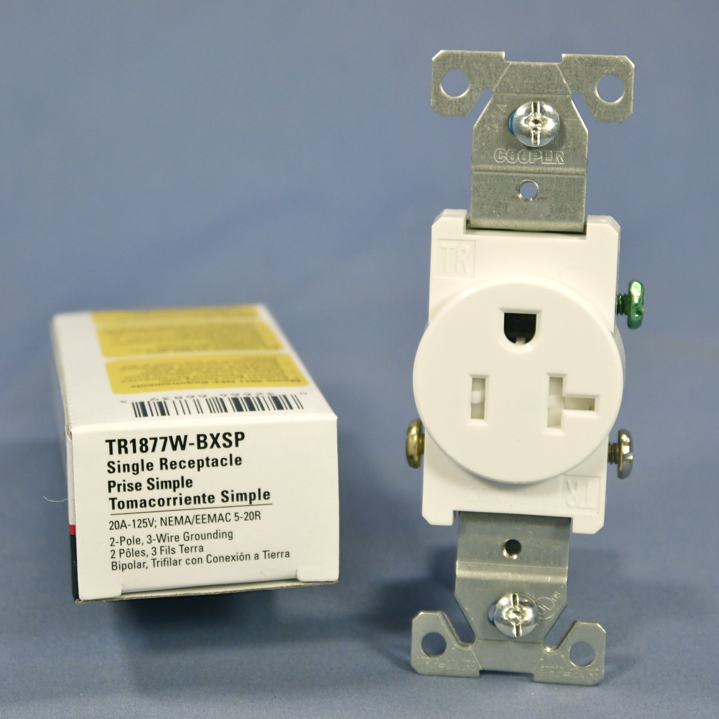Cooper TR1877W White 20A Tamper Resistant Commercial Single Outlet Receptacle