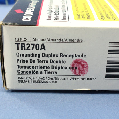 10 Cooper Almond Tamper Resistant Duplex Receptacle Outlets Nema 5-15 15A TR270A