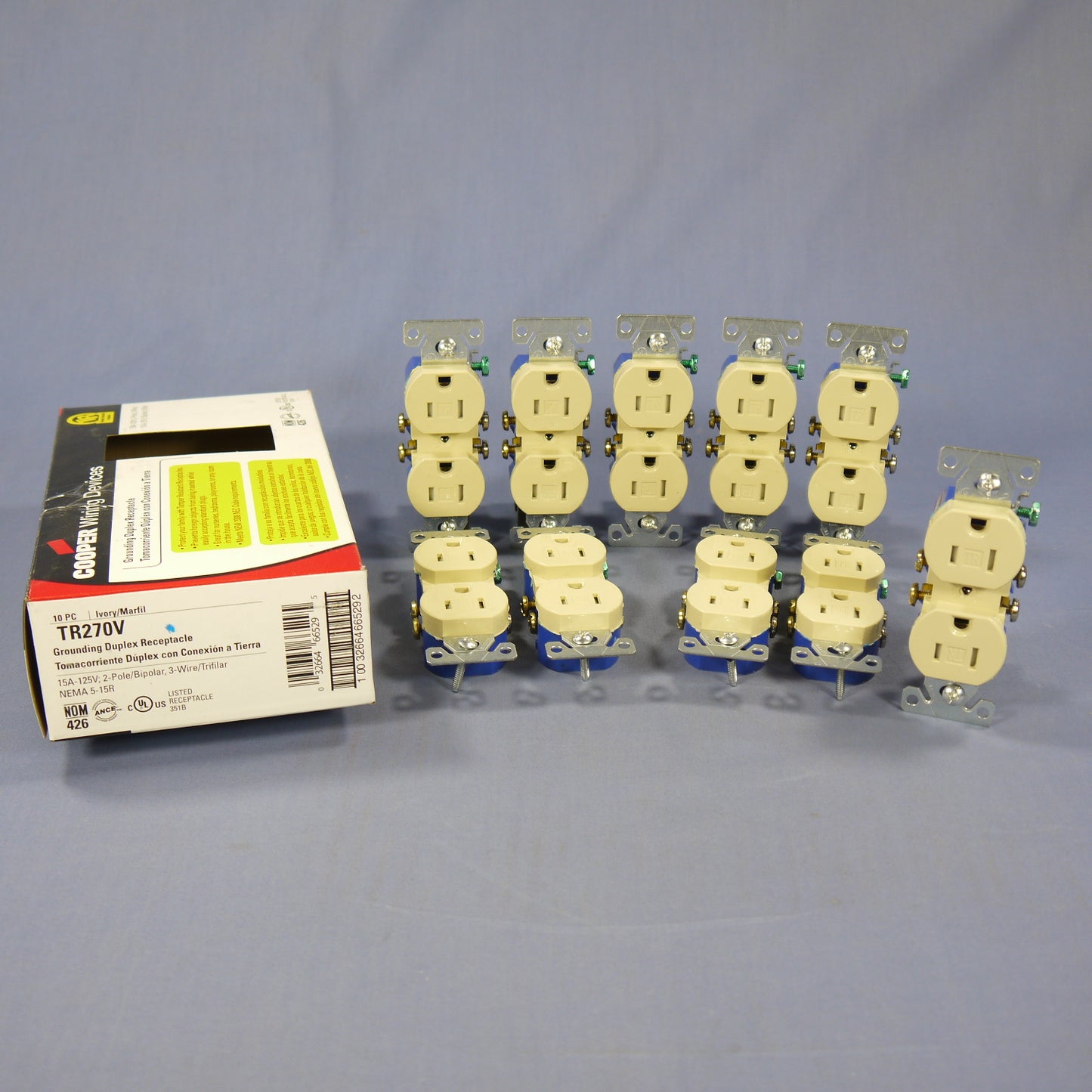 10 Cooper Ivory Tamper Resistant Duplex Receptacle Outlets Nema 5-15R 15A TR270V