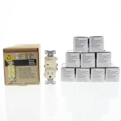 Cooper TR274A Almond Tamper Resistant Pilot Light Switch Receptacles 15A 10-Pack