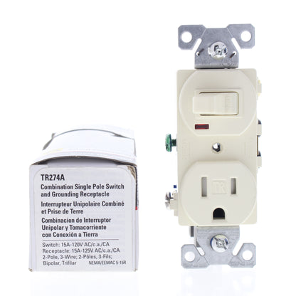 Cooper Almond Tamper Resistant Pilot Light Switch Outlet Receptacle 15A TR274A