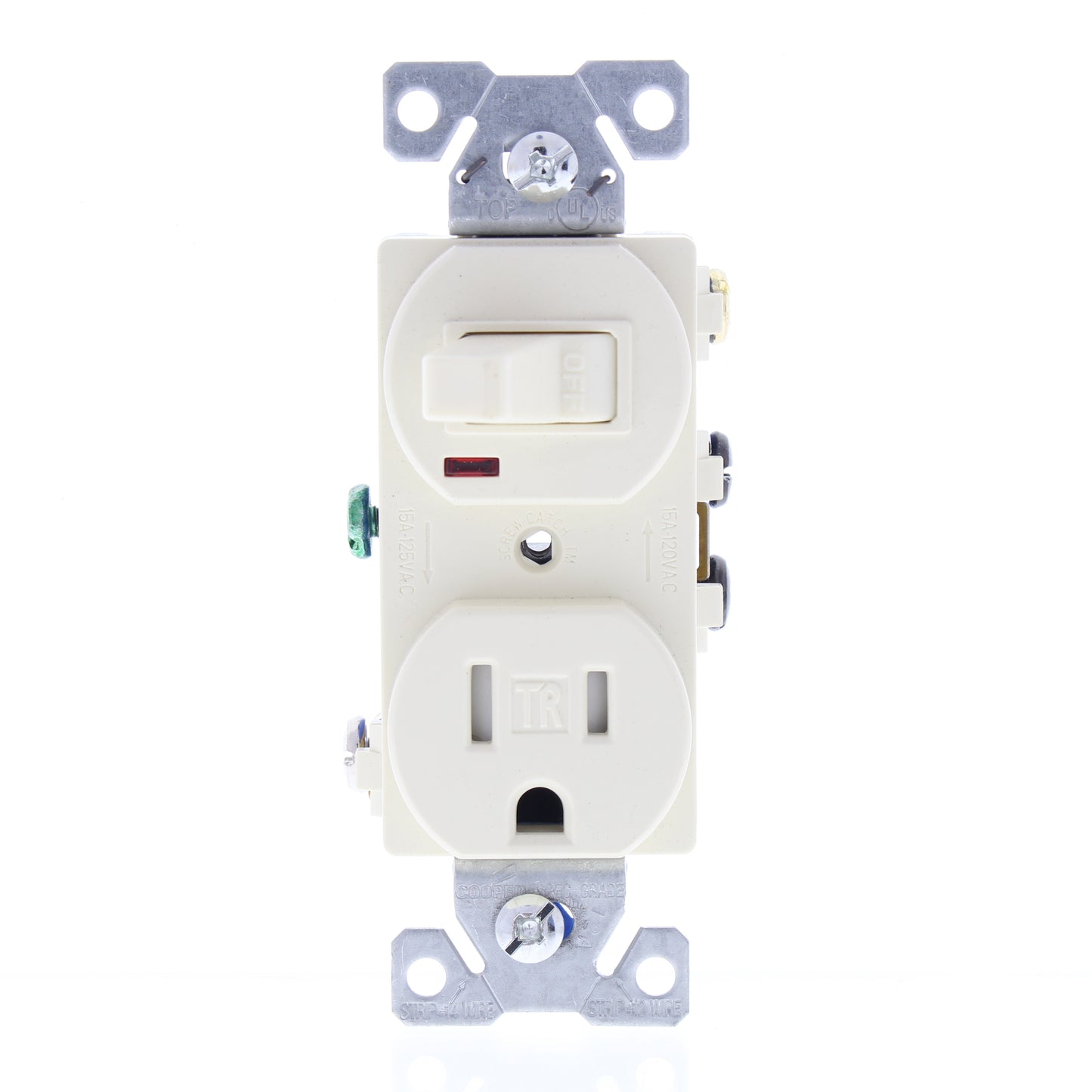 Cooper Almond Tamper Resistant Pilot Light Switch Outlet Receptacle 15A TR274A