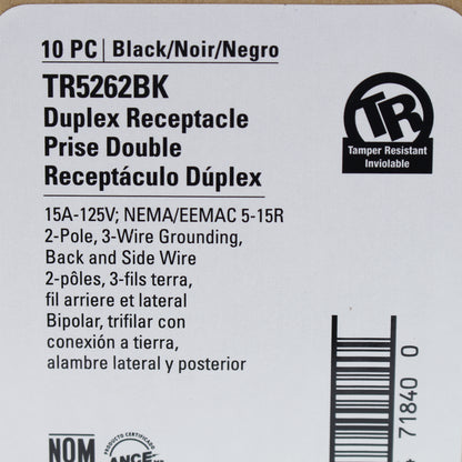 10 Cooper Industrial Grade Black Tamper Resistant Receptacle Outlet 15A TR5262BK