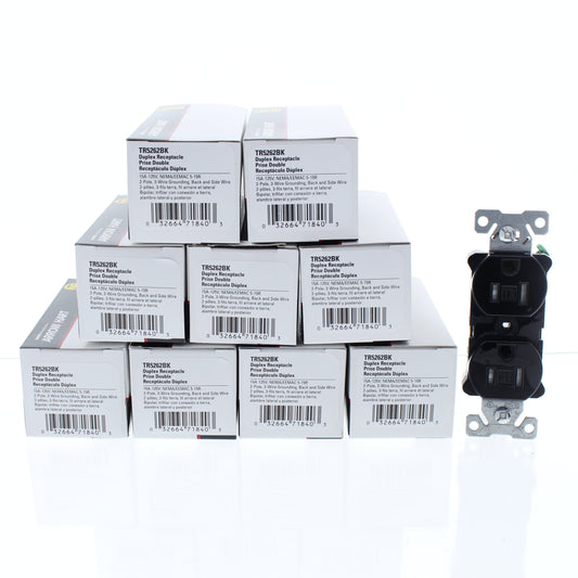 10 Cooper Industrial Grade Black Tamper Resistant Receptacle Outlet 15A TR5262BK