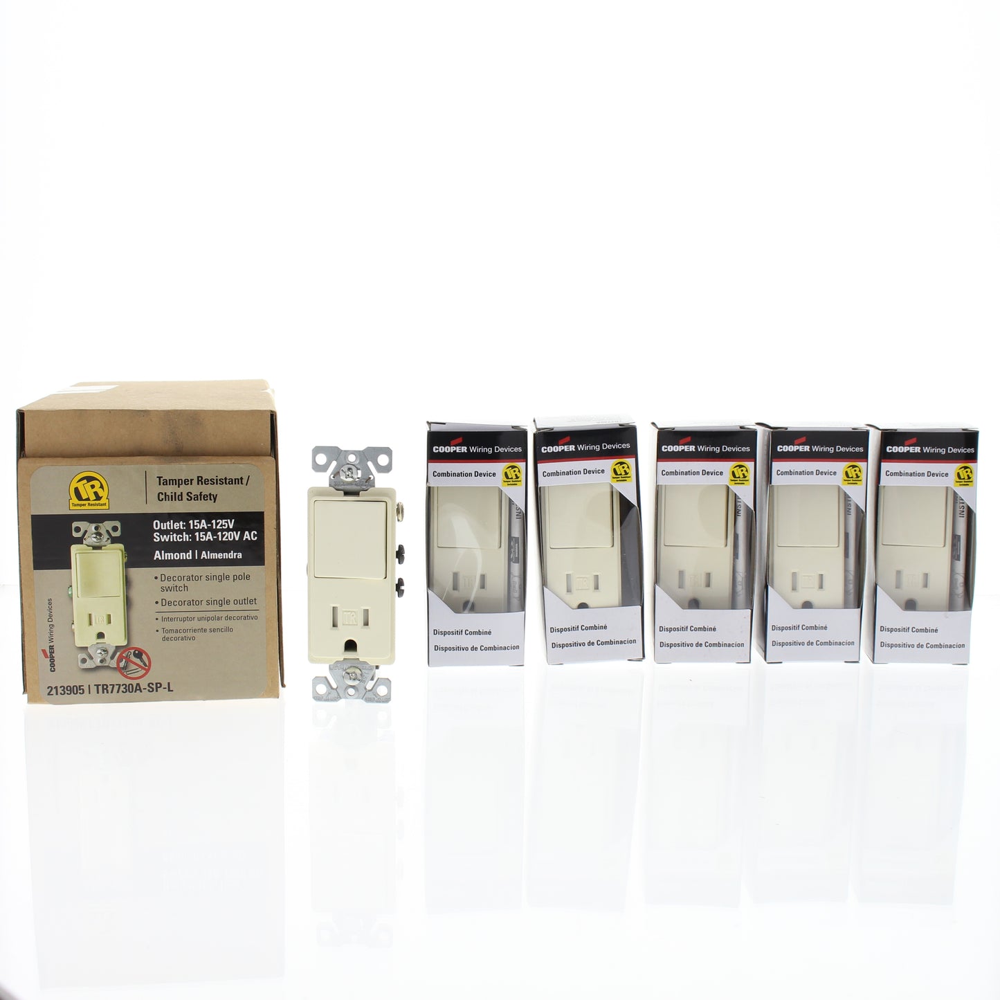 Cooper TR7730A Almond Tamper Resistant 1-Pole Decorator Switch Outlets 15A 6pcs